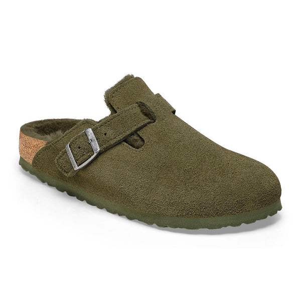 Birkenstock Boston Shearling Suede Leather in Mink & Thyme