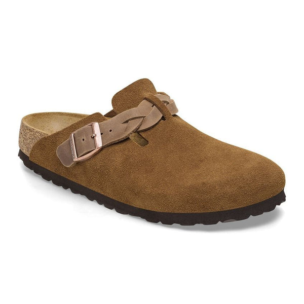 Birkenstock Boston Braided Suede Leather Clog in Mink, Zinfandel, Blue & Taupe Available in Narrow Widths