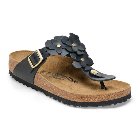 Birkenstock Gizeh Flowers in White & Black Leather