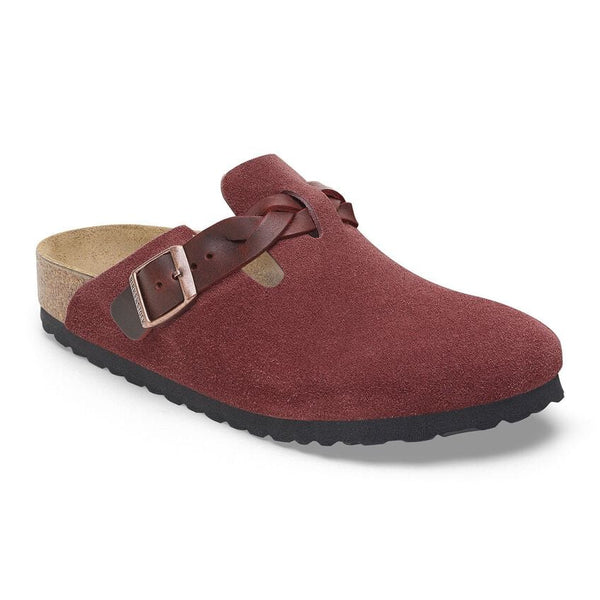 Birkenstock Boston Braided Suede Leather Clog in Mink, Zinfandel, Blue & Taupe Available in Narrow Widths