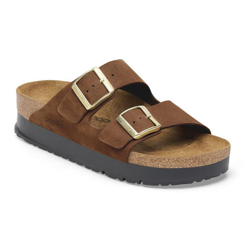 Birkenstock Arizona Platform Nubuck Leather in Soft Pink,  Eucalyptus, Dove Gray & Dark Tea in Narrow Widths