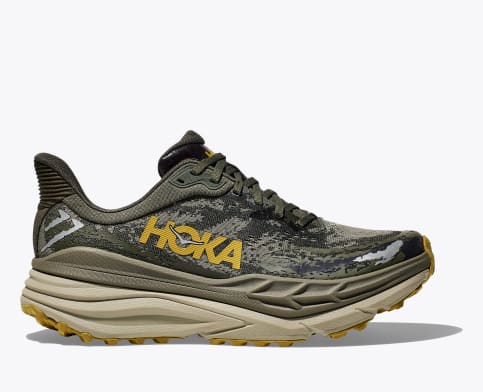 Hoka One One Men's & Women's  Stinson 7 Trail Running Shoe in Amber Haze/Brown, Olive Haze/Forest Cover & Cosmic Sky/Meteor