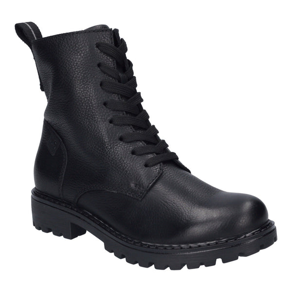 Josef Seibel Marta 02 Combat Boot in Black Patent & Castagne Suede