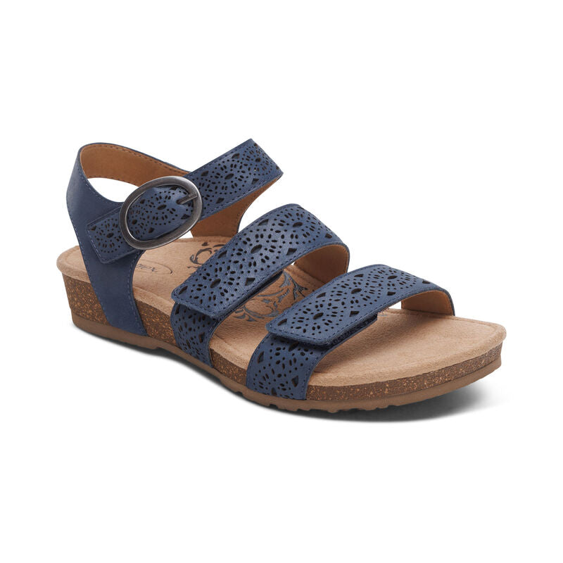 Aetrex Lilly Quarter Adjustable Strap Sandal in Navy