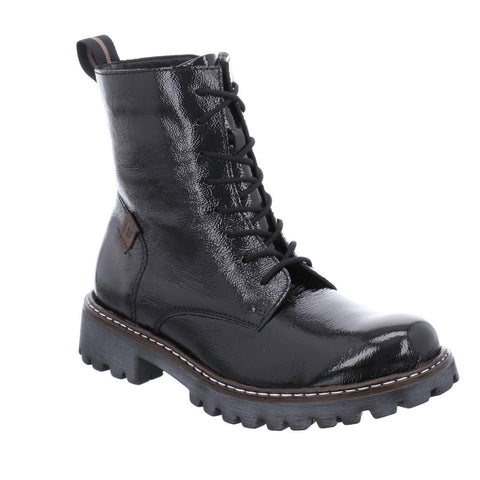 Josef Seibel Marta 02 Combat Boot in Black Patent