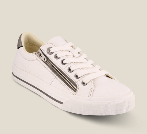 Taos Z Soul Canvas Sneaker in White & Graphite Available in Wide Widths